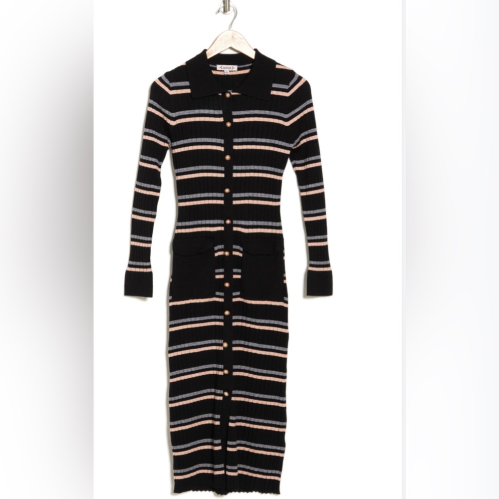 Nanette Lepore Leah long sleeved button front sweater dress. Size L